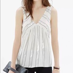 Madewell Cream Metallic Tank Top Silver Stripes V neck Sleeveless Shirt XS